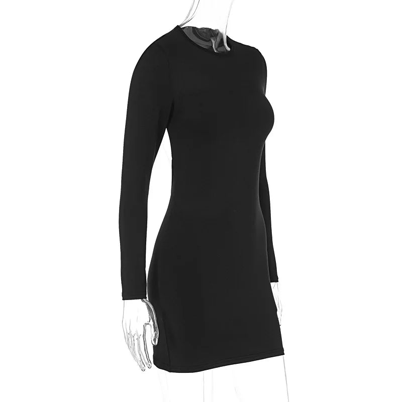 Cryptographic Sexy Backless Bandage Mini Dress Elegant Club Outfits for Women Fashion Bodycon Short Long Sleeve Dresses In Black - Seprincess