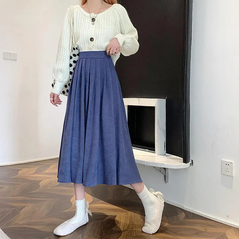 Lucyever Vintage Brown High Waist Pleated Skirt Women Korean Fashion College Style Long Skirt Ladies Autumn Casual A line Skirts - Seprincess