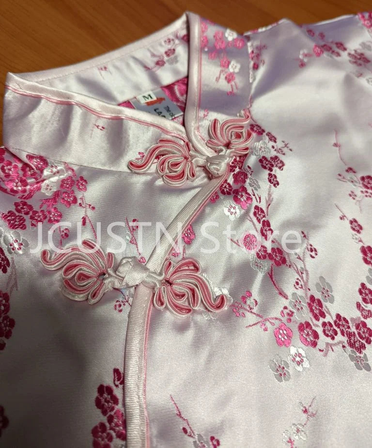 Mimi Short Qipao Pink Flower Embroider Cheongsams Girl Sexy Improved Chinese Style Dress Vintage Streetwear Split Vestidos - Seprincess