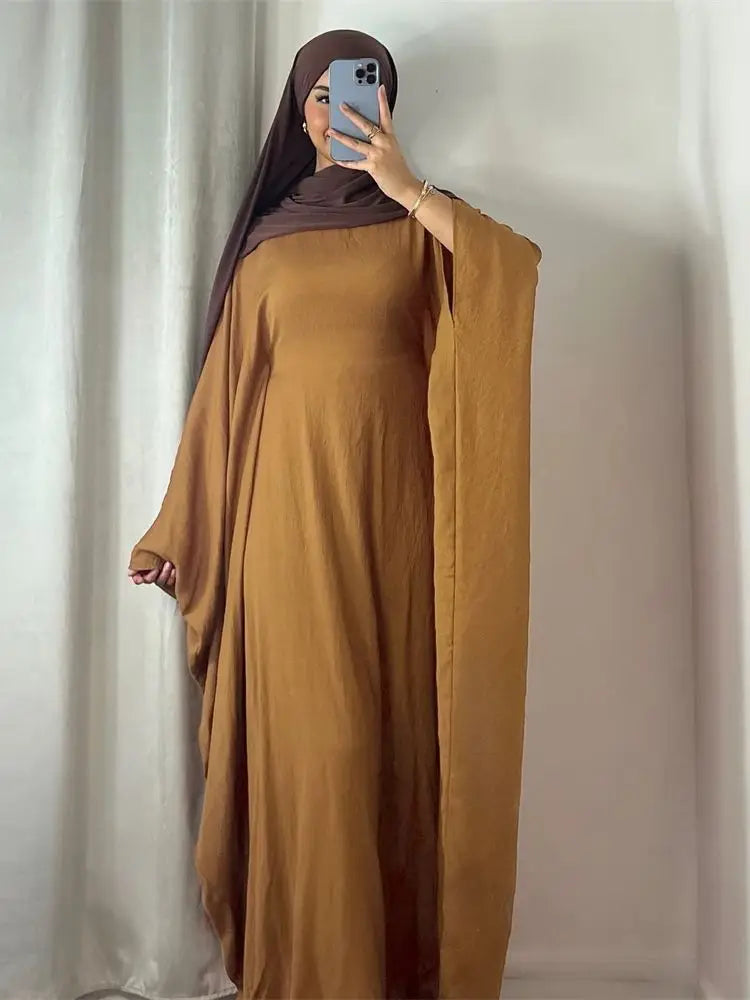 Summer Soft Crepe Like Linen Khimar Butterfly Batwing Abaya Dubai Luxury 2024 Islam Muslim Kaftan Modest Dress For Women Kebaya - Seprincess