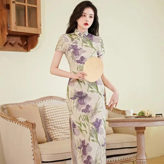 Chinese Traditional Long Evening Party Dress Plus Size 5XL Vintage Cheongsam Floral Qipao Sexy Slim Mandarin Collar Vestidos - Seprincess