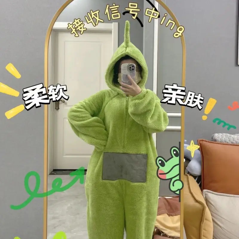 Kawaii Teletubbies Po Laa-Laa Dipsy Tinky Winky Women's Onesies Winter Girls Funny Coral Fleece Hooded Pajamas Home Clothes - Seprincess