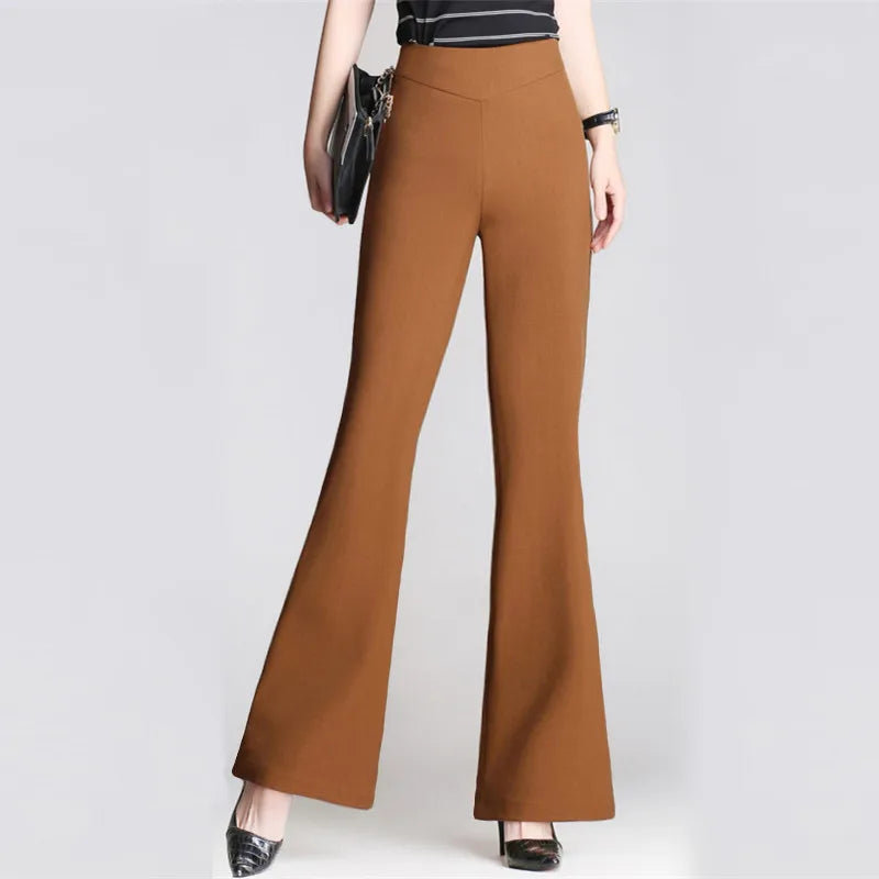 Women's Autumn Fashion Simplicity Solid Color Elastic Waist Flared Trousers Women Clothes Office Lady All-match Casual Pants