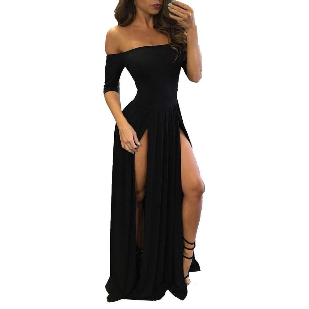 Women Sexy Dress Elegant Black Sleeveless One Neck Sexy Dress For Female Club Party Backless Skinny Front Split Dress Vestidos - Seprincess