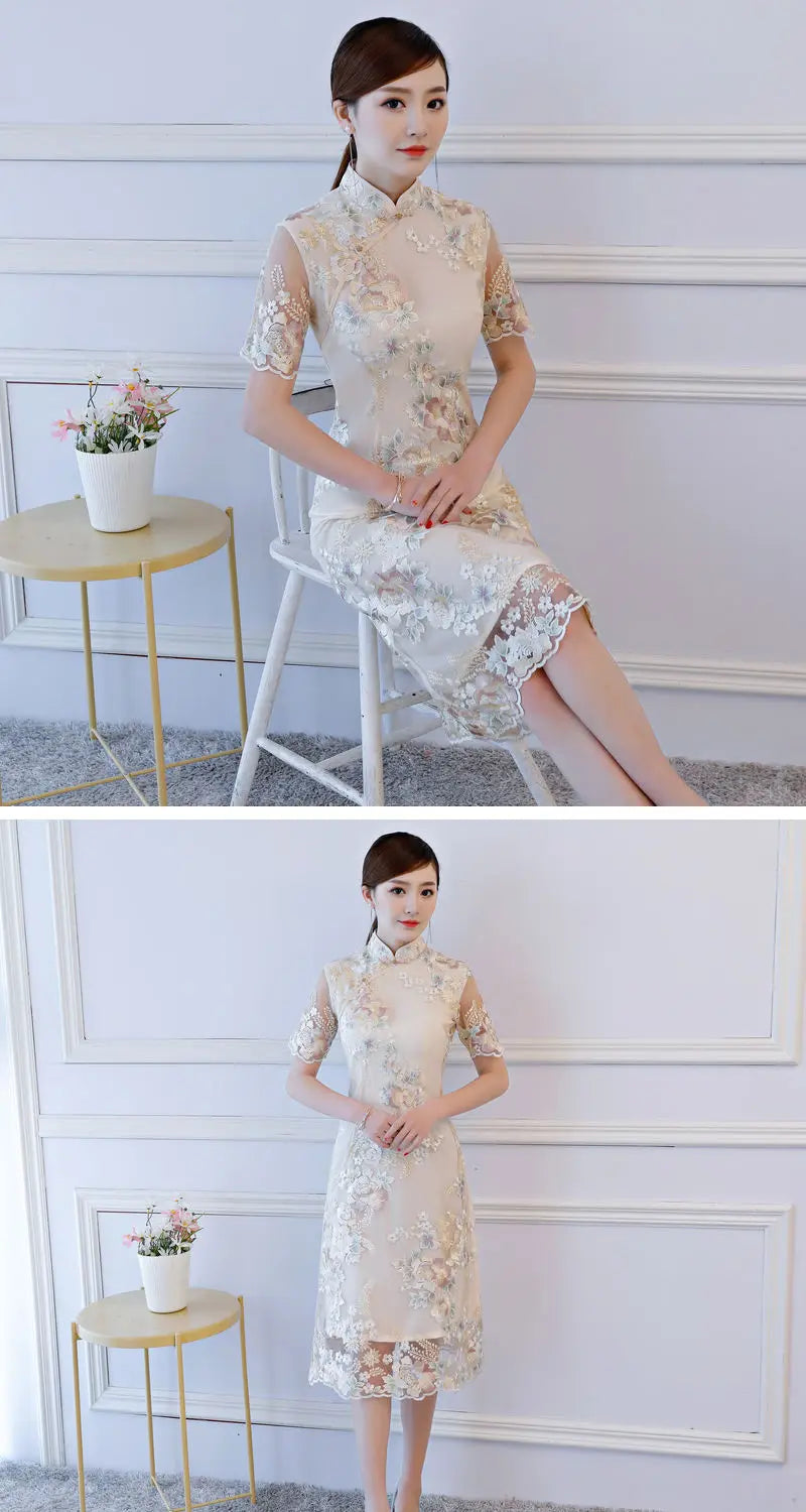 Chinese Cheongsam Traditional Wedding Qipao Woman Embroidery Elegant Daily Dress Female Embroidered Cheongsam Party Clothing - Seprincess