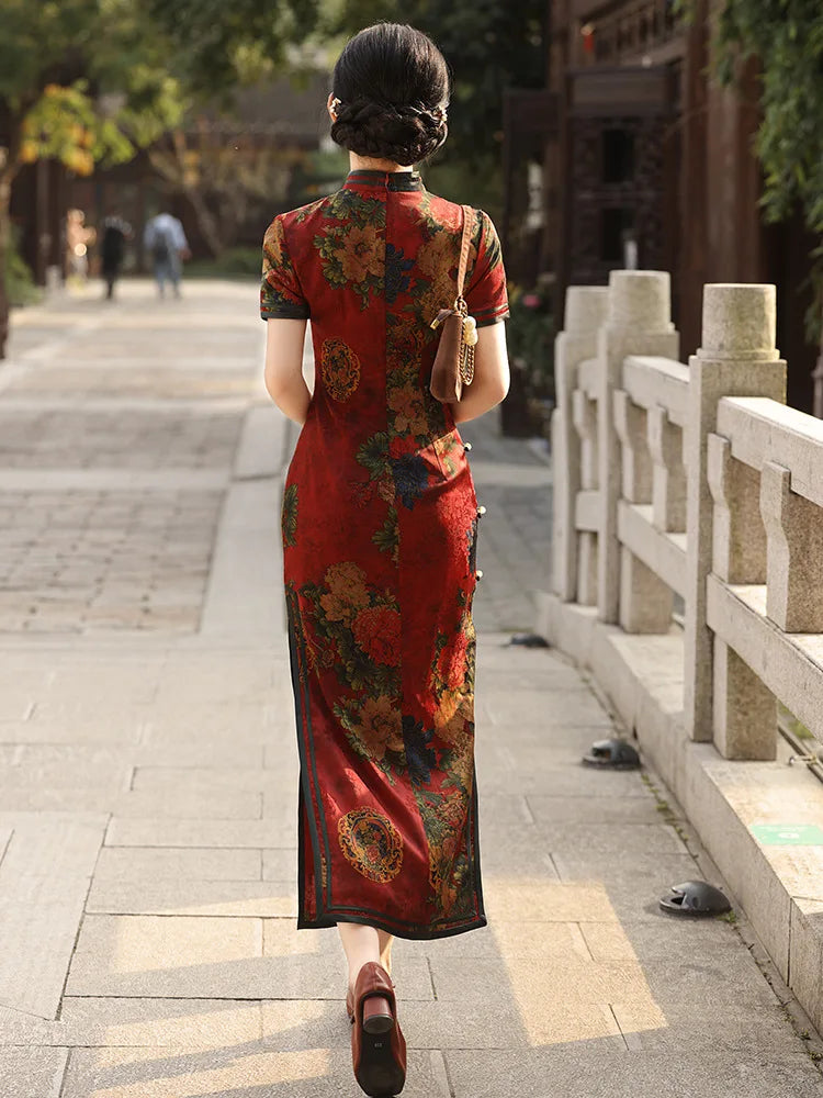 2024 New Women Vintage Dress Cheongsam Handmade Button Floral Dresses Chinese Style Summer Autumn Long Qipao M To 4XL - Seprincess