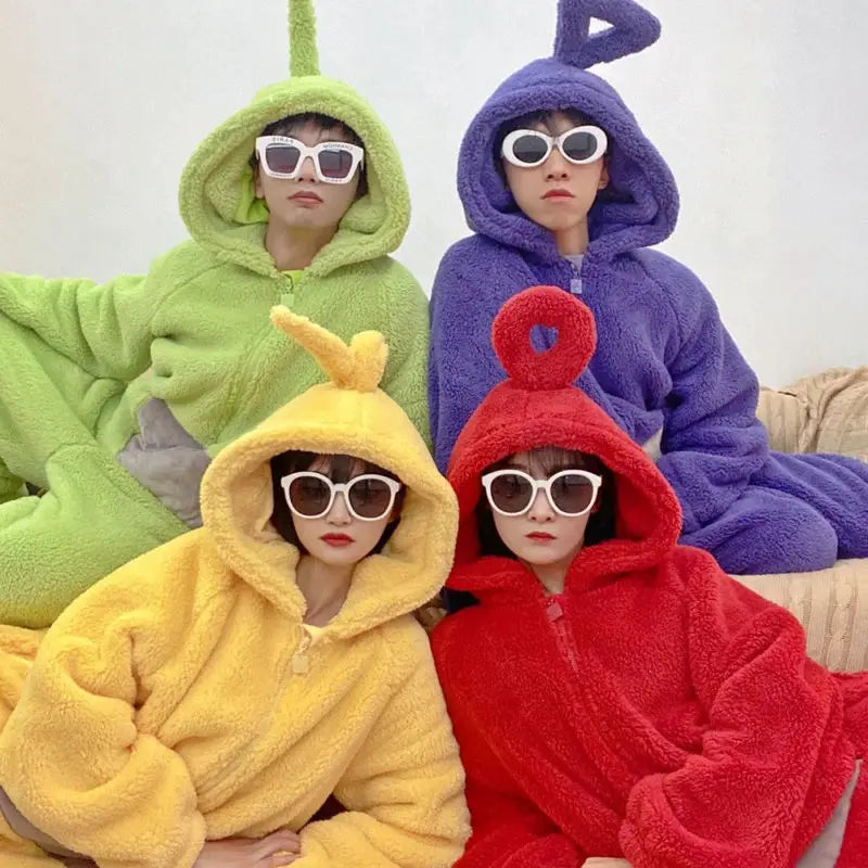 Teletubbies Cartoon Long Sleeves Piece Pajamas Costume For Women And Men In Winter Lala Home Clothes Cosplay Unisex Party Wear - Seprincess