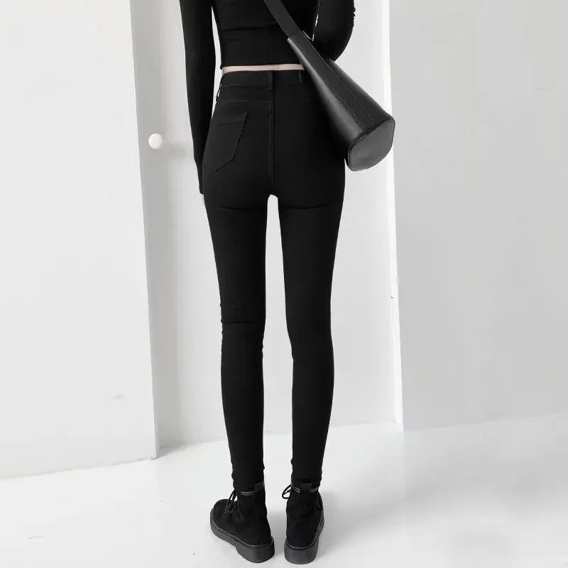 Sexy High-waisted Slimming Jeans New Spring-autumn Korean Style Elastic Black Pants Magic Shaping Shoes Slim Fit For All