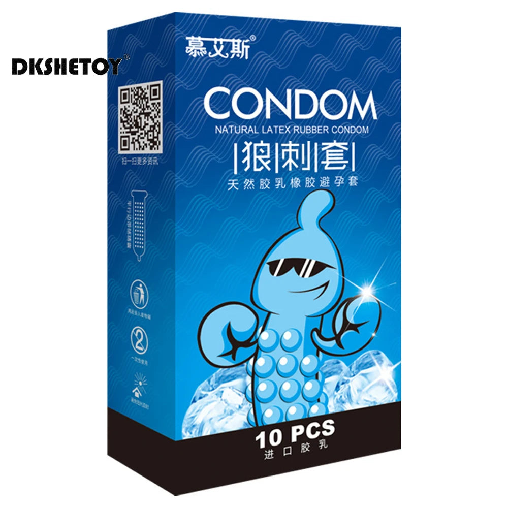 Spiked Condoms For Men 18+ Thin Condones Big Dotted For Long Sex Delay Ejaculation G-spot Vaginal Stimulation Adult Penis Sleeve - Seprincess