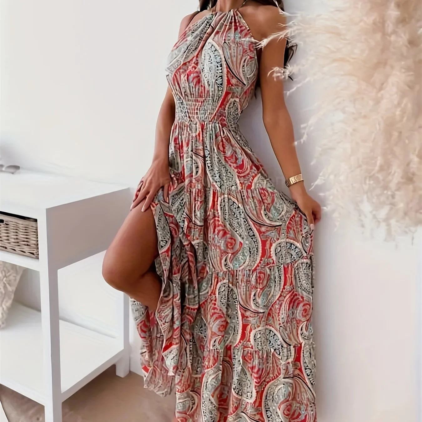 Contrast Color Female Dresses Elegant Loose Summer 2024 Beach Women’s Long Dress High Waist Sleeveless New Fashion Midi Length - Seprincess