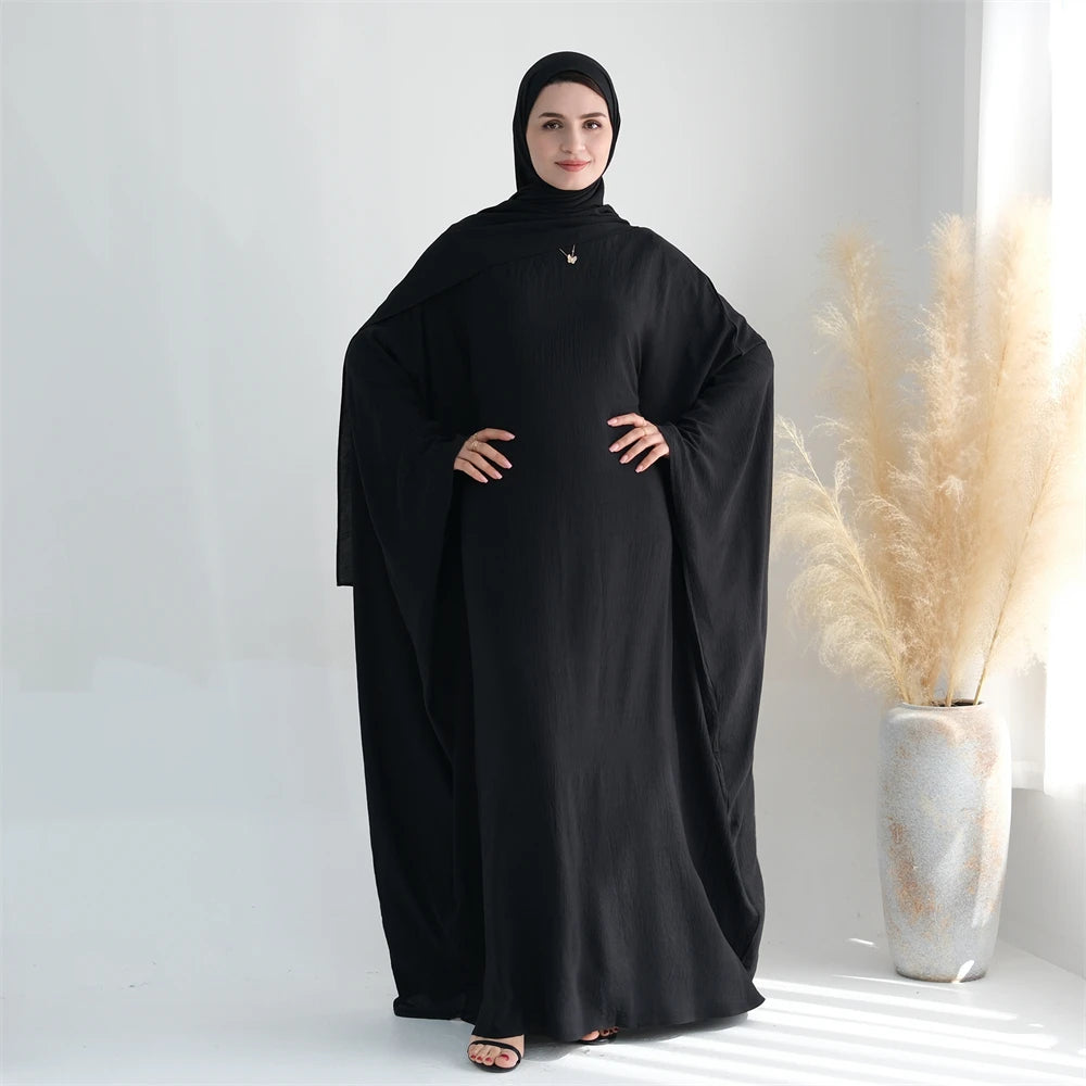 Ramadan Eid Crepe Batwing Butterfly Modest Abaya Dubai Luxury 2024 Muslim Jersey Hijabs Kaftan Dress For Women Kebaya Vestidos