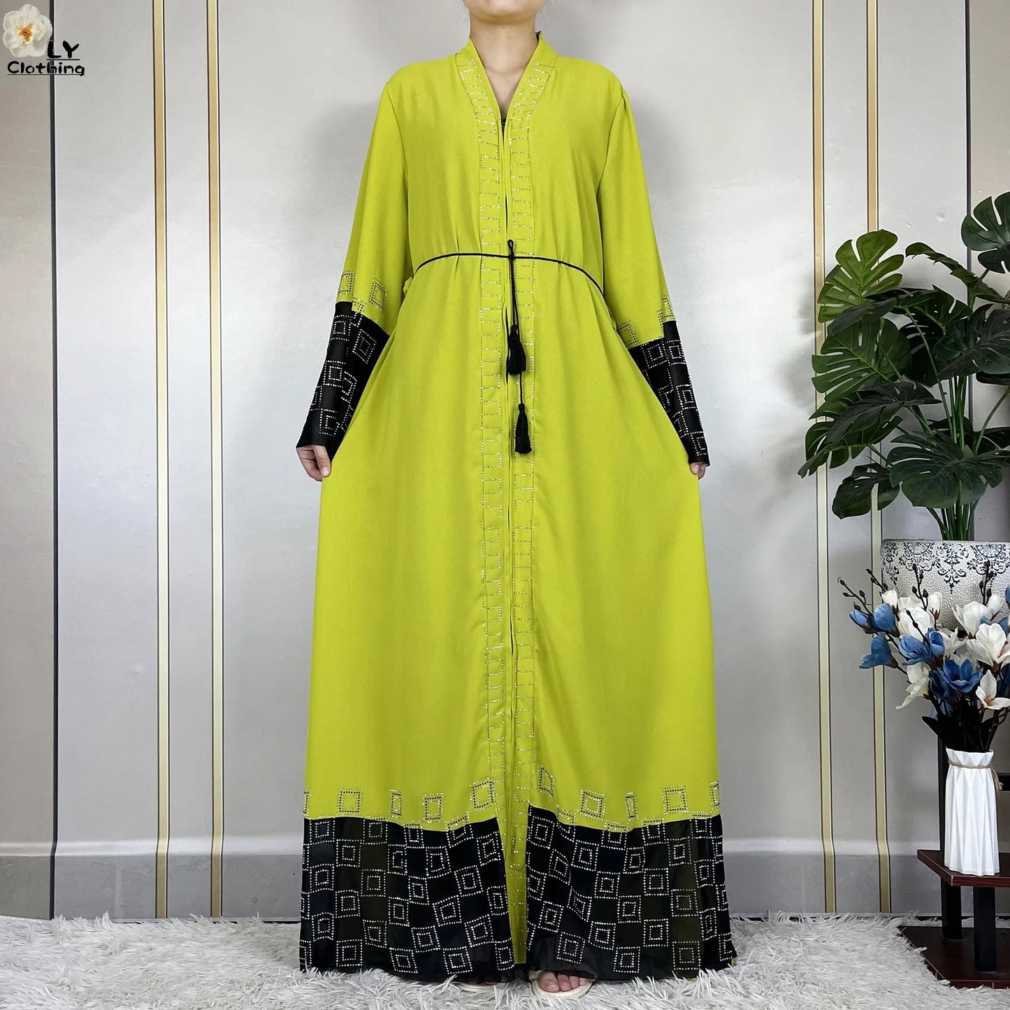 2024 For Women Elegant Dresses Dubai Party Outfits Long Sleeved Chiffon Dashiki Muslim Women Robe Open African Abaya Clothing