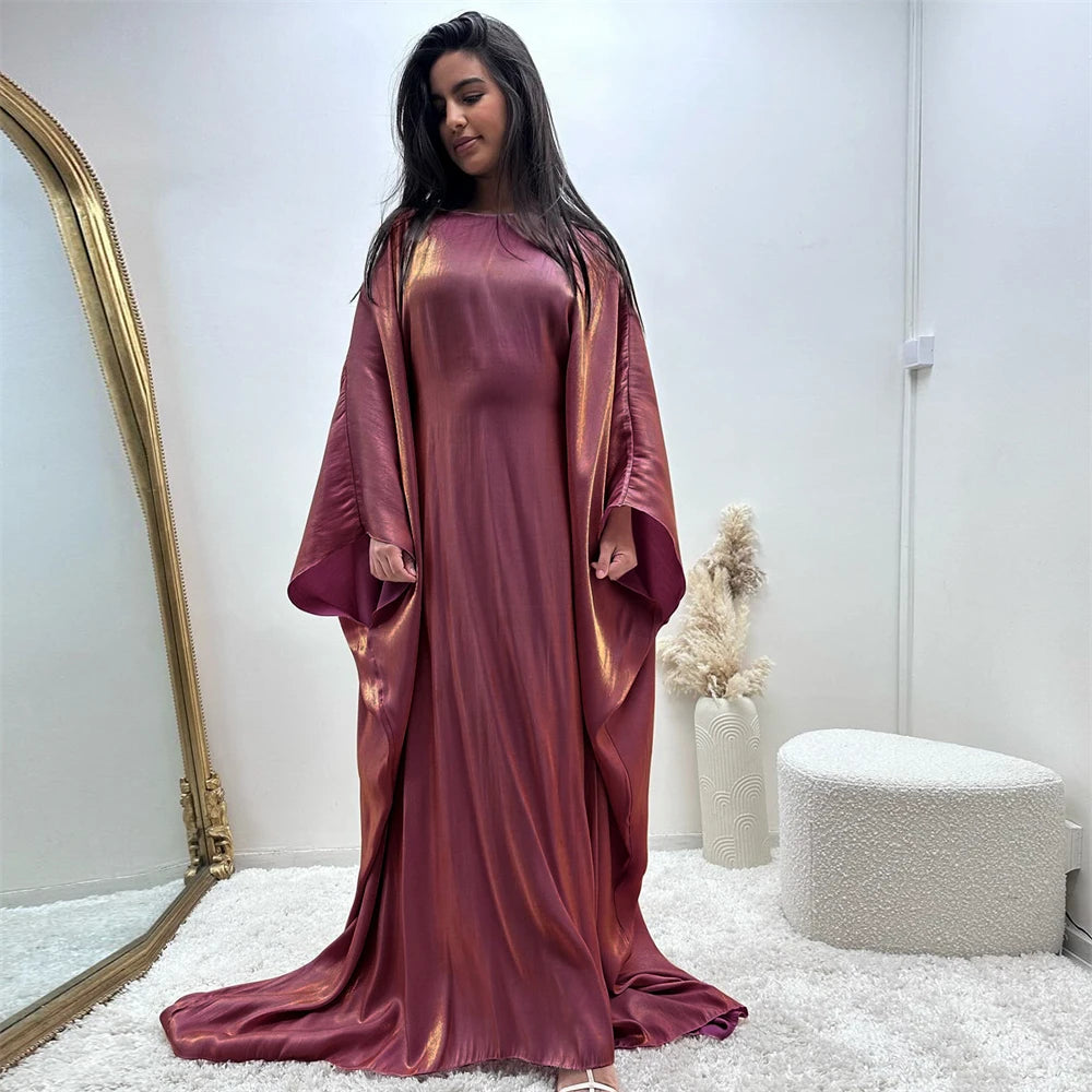 Ramadan Summer Batwing Sleeve Satin Butterfly Abaya Islam Muslim Maxi Dress Kebaya Women Kaftan Robe Musulmane Femme Vestidos - Seprincess