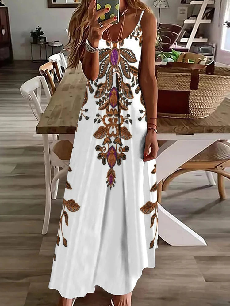 Spring And Summer Everyday Elegant Sleeveless Dress Casual Fashion Round Neck Long Dress Urban Street 3D Printed Women's Dress - Seprincess