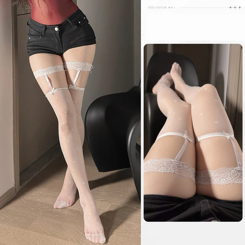 Stockings Mesh thin perspective butterfly bow heart-shaped lace stockings women's sexy stockings japanese princess panties xxx - Seprincess