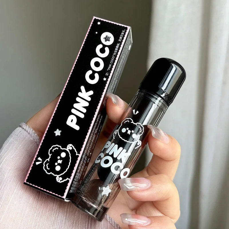 PINKCOCO Bear Doodle Mirror Lip Glaze — Long-Lasting Shiny Lip Gloss, Student-Friendly, Skin-Brightening Nude Lipstick - Seprincess