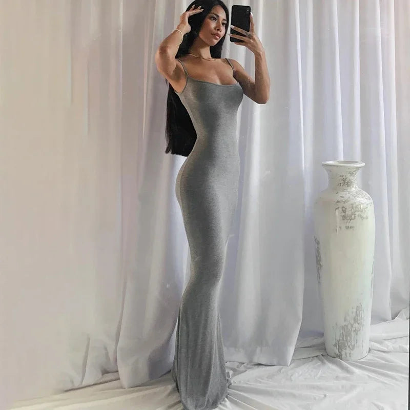 Backless Sexy Maxi Dress for Women 2024 Spring Slip Sleeveless Slim Party Concise платье Female Bodycon Black Dress Vestidos y2k - Seprincess