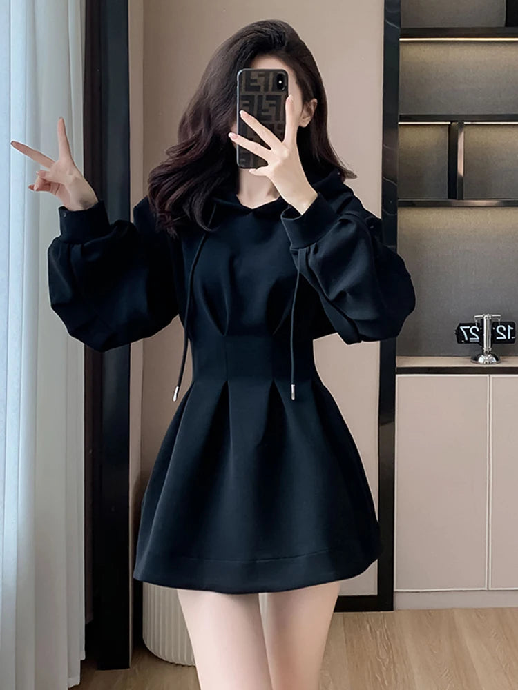 Spring Fall Hoodie Dress Women Long Sleeve Cute Hooded Mini Dress Slim Streetwear Dress Vestidos - Seprincess