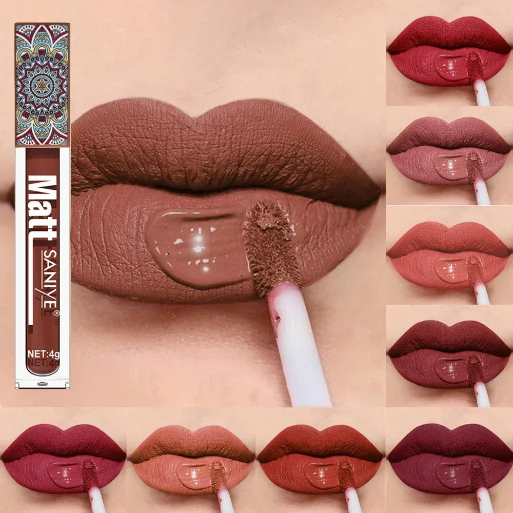 1PCS Waterproof Matte Nude Lip Gloss Brown Nude Pigment Dark Red Long Lasting Velvet Liquid Lipstick Women Makeup Lip Glaze - Seprincess