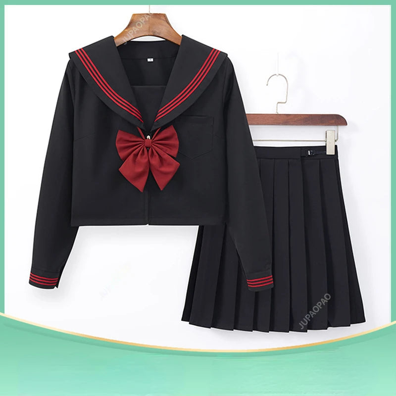 BLACK Orthodox College Style Japanese Korean Student School Uniform JK Uniform Girl Anime Cosplay Sailor Suit Class Top Skirts-A - Seprincess