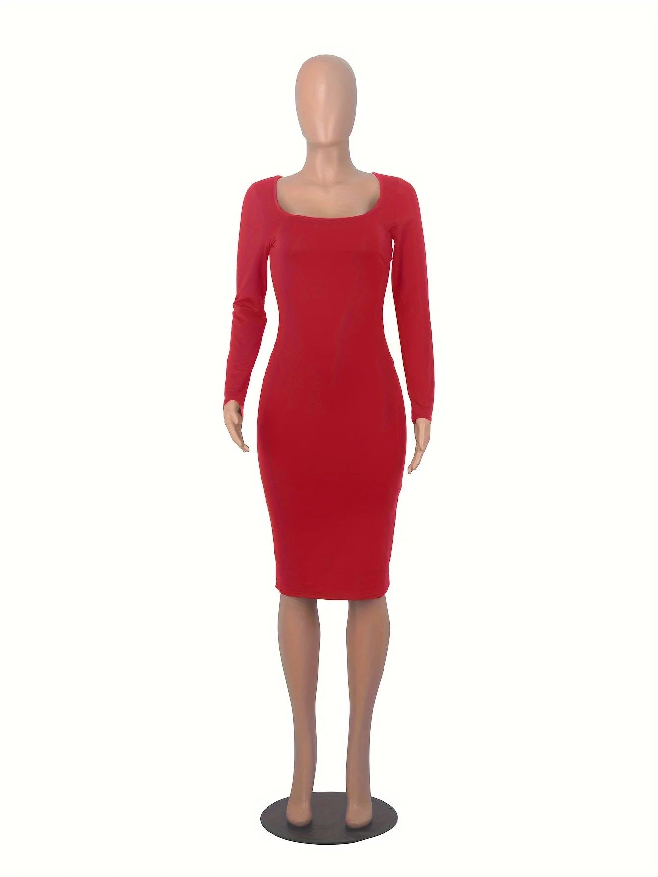 Womens Long Sleeve U-Neck Party Bodycon Midi Jumper Dress Stretch Winter Dresses - Seprincess