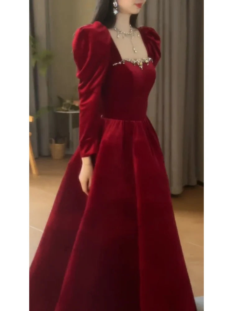 Toast Dress Bride Engagement Evening High-End Affordable Luxury Niche Banquet Temperament Socialite Red Velvet - Seprincess