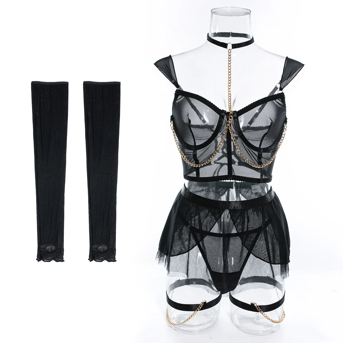 Bra Set Tight mesh chain restraint sexy set lingerie women fancy underwear sexy. items sexy - Seprincess