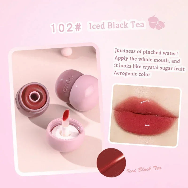 Moist Crystal Jelly Lip Gloss Mirror Water Lipstick Cute Mushroom Shape Lip Makeup Waterproof Lasting Pumpkin Peach Lip Tint - Seprincess