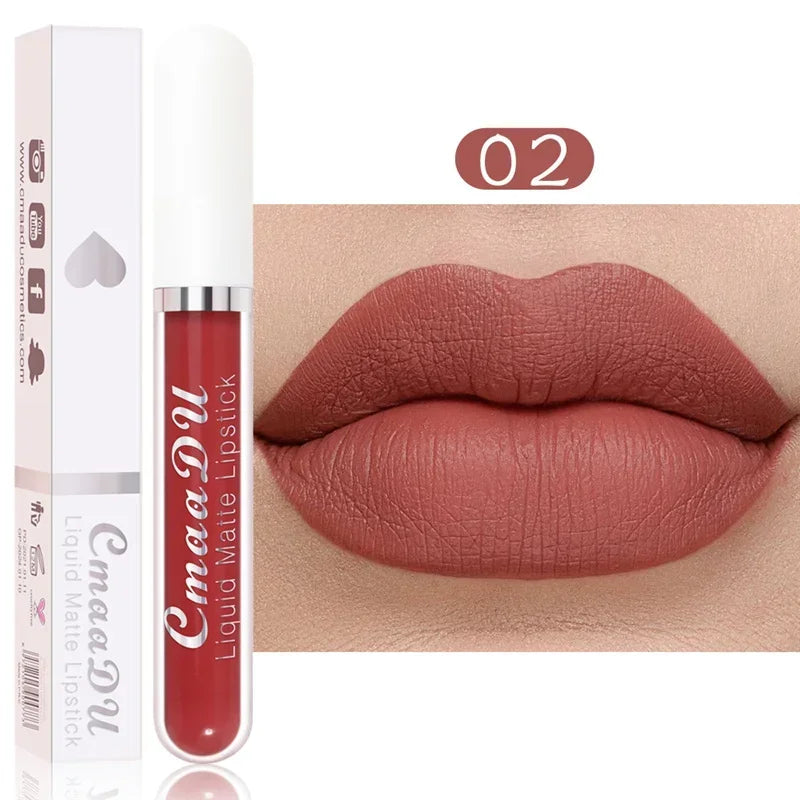 3Pcs/Set Waterproof Matte Nude Lip Gloss Brown Nude Pigment Dark Red Long Lasting Velvet Liquid Lipstick Women Makeup Lip Glaze - Seprincess