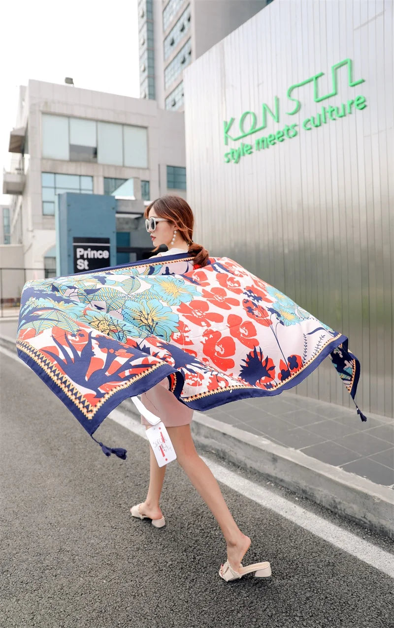 2018 New 90x180cm Twill cotton Pareo Beach Cover-Ups Women Large Beach Dress Bikini Bathing Swimwear Cover Up Sarong Wrap Scarf - Seprincess