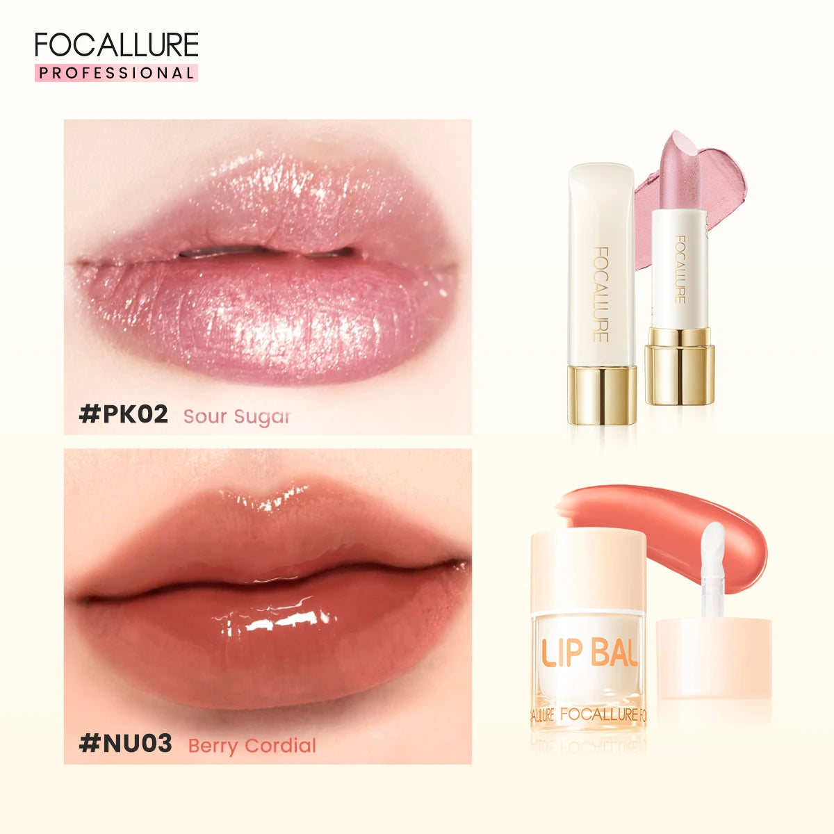 FOCALLURE 2 Pcs Lip Gloss Diamond Lipstick Non-sticky Liquid Lipstick Set Moisturizing Lip Blam Lips Makeup Cosmetics - Seprincess