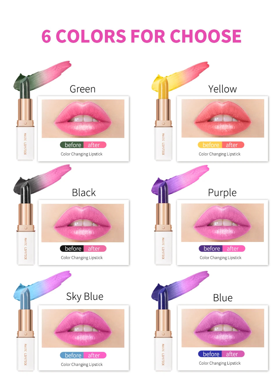 lakerain 6 Colors Magic Lipstick Temperature Color Changing Lip Stain Gloss Moisturizing And Long Lasting Waterproof Lip Balm - Seprincess