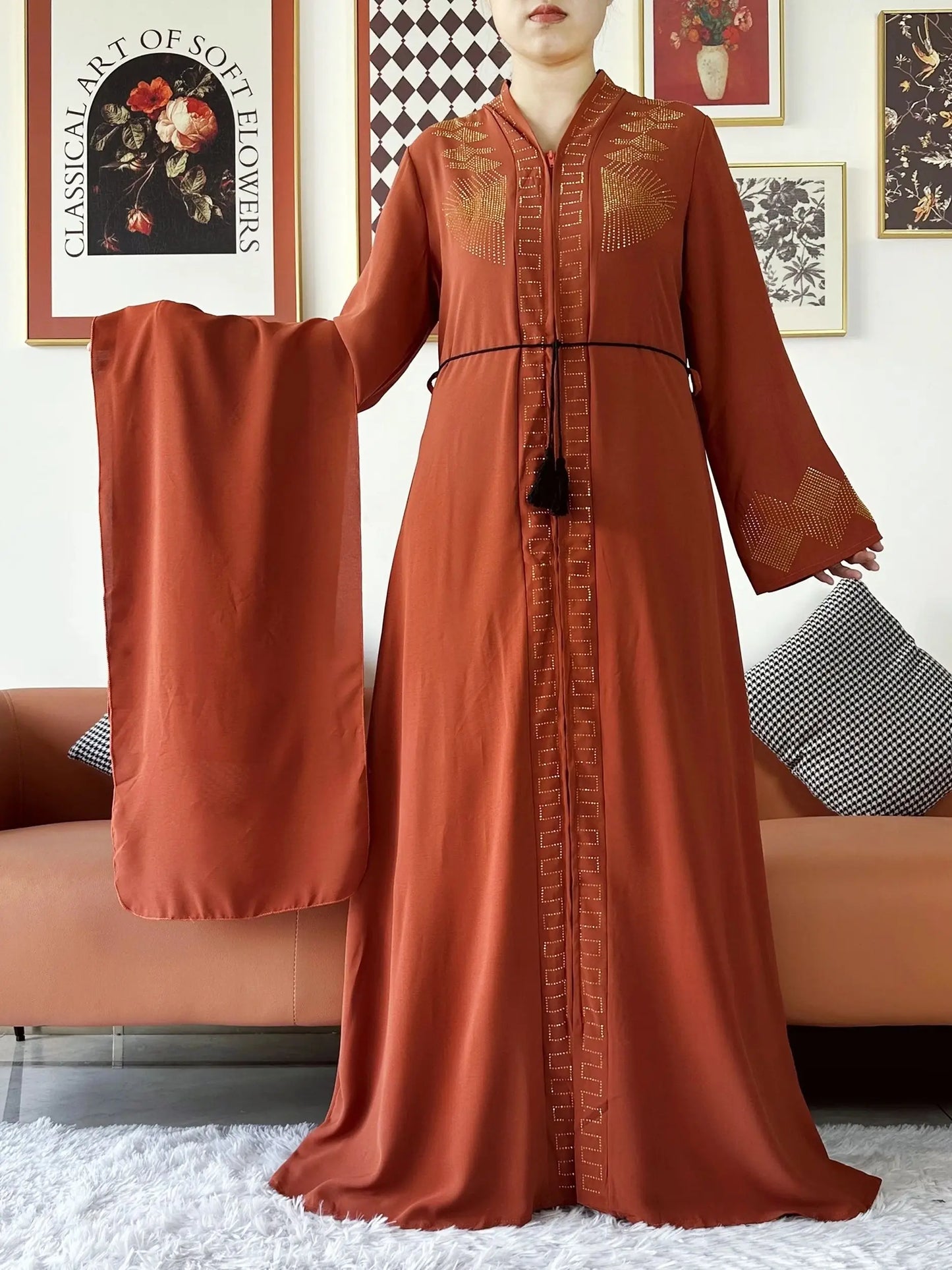 New Women Elegant Dress Chiffon Open Abaya with Zipper Muslim Women Dress Islamic Clothing Cardigan Abaya Women Muslim Dress - Seprincess