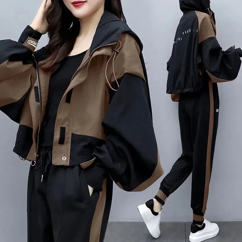 Women's Tracksuit Korean Elegant Hoodie Zipper Jacket Coat Sport Pants Two Piece Suit 2024 Spring Autumn New in Matching Set - Seprincess