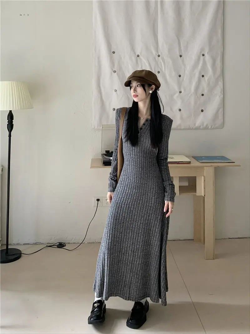 2024 Korean High-end Knitted Dress for Women Autumn/Winter Slim Fit Fashionable Versatile Long-sleeved Woolen Dress for Women - Seprincess