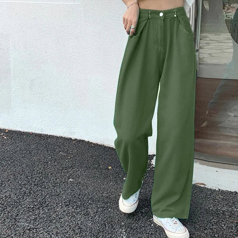 Spring Autumn High Street Network Red Denim Pants Female Y2k Korean Version High Waist Loose Leg Straight Leg Mopping Pants Tide