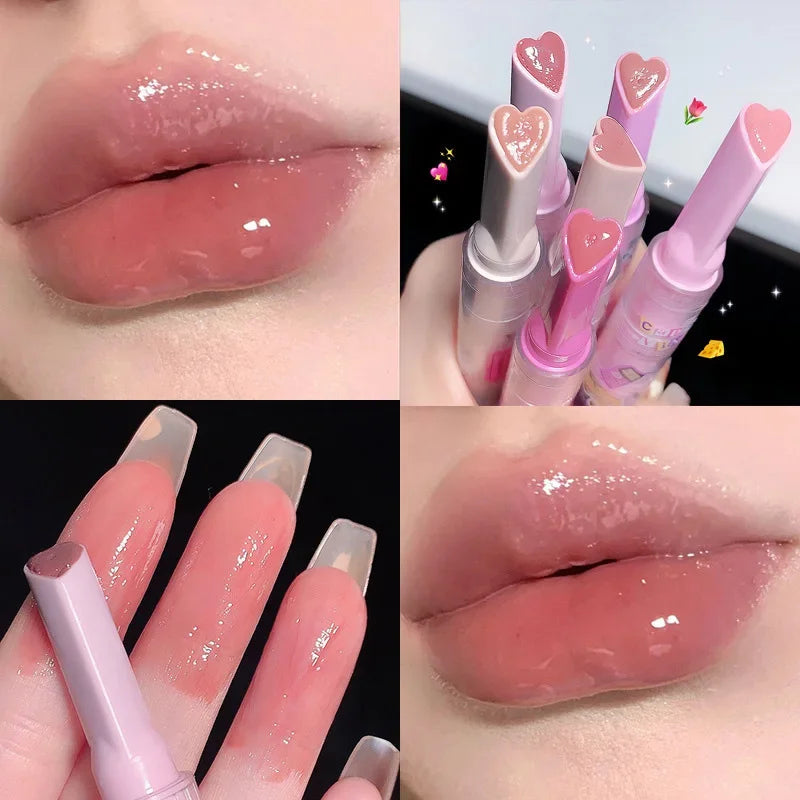 Moisturizing Jelly Mirror Lipstick Waterproof Lasting Clear Heart-shaped Solid Lip Gloss Pen Non-stick Cup Lips Tint Makeup - Seprincess