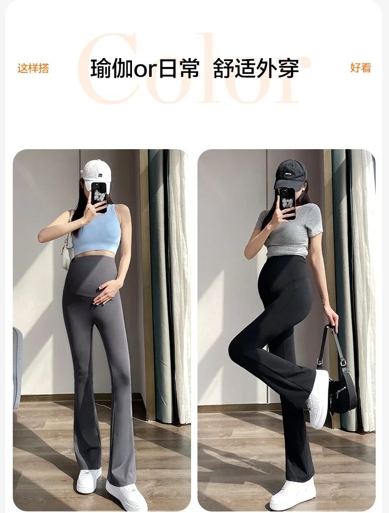 Boot Cut Nylon Legging for Maternity Spring Summer Adjustable Elastic Waist Pants for Pregnant Women Hot Slim Fit Pregnancy Wear