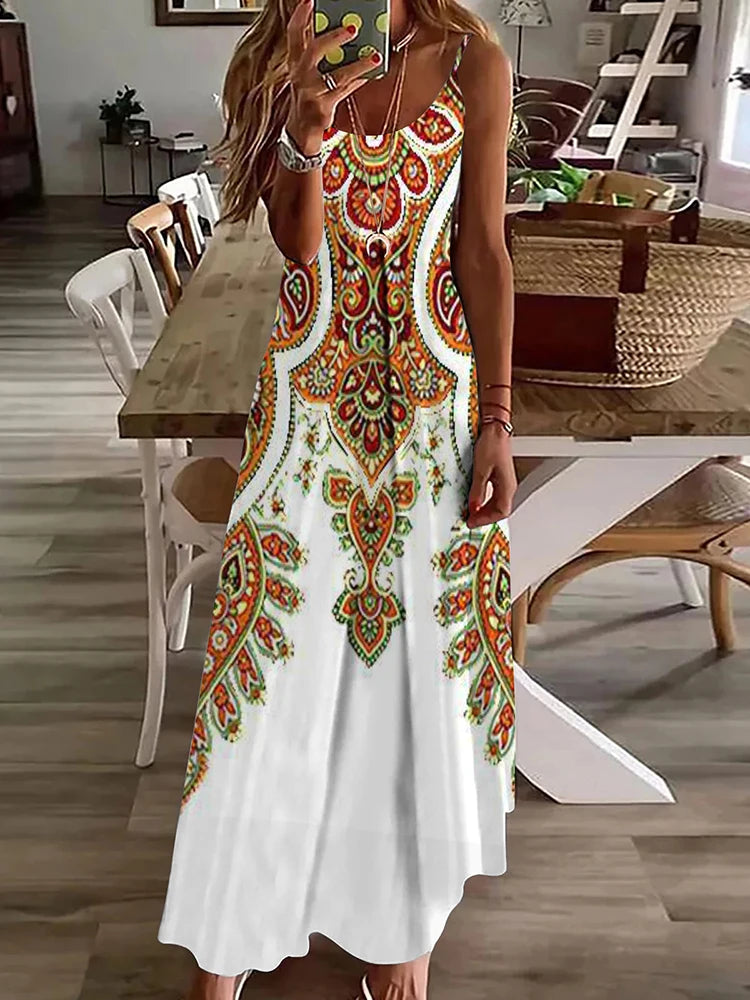 Spring And Summer Everyday Elegant Sleeveless Dress Casual Fashion Round Neck Long Dress Urban Street 3D Printed Women's Dress - Seprincess