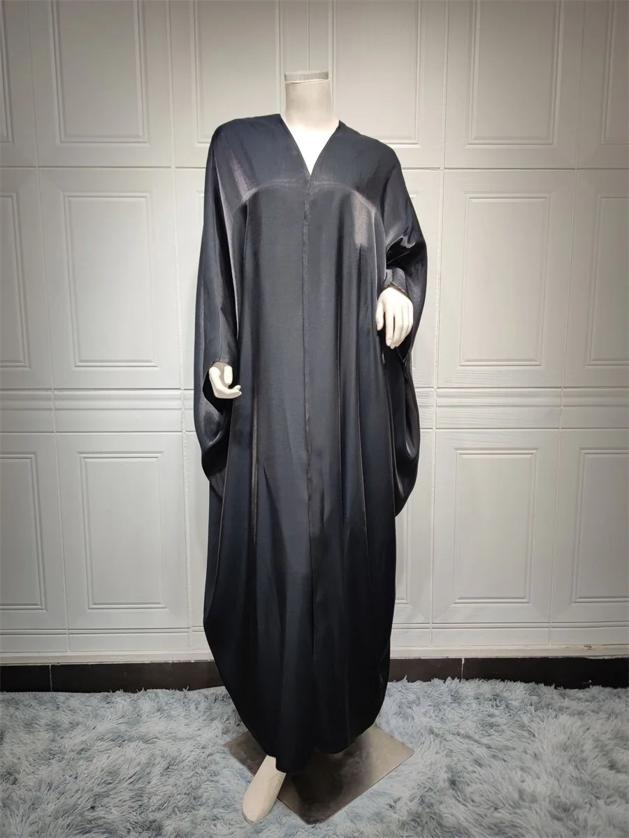 Siskakia Kimono Abayas for Women Modest Muslim Moroccan Dubai Fashion Casual Open Abaya Silk Satin Corban Eid Al Adha 2023 New