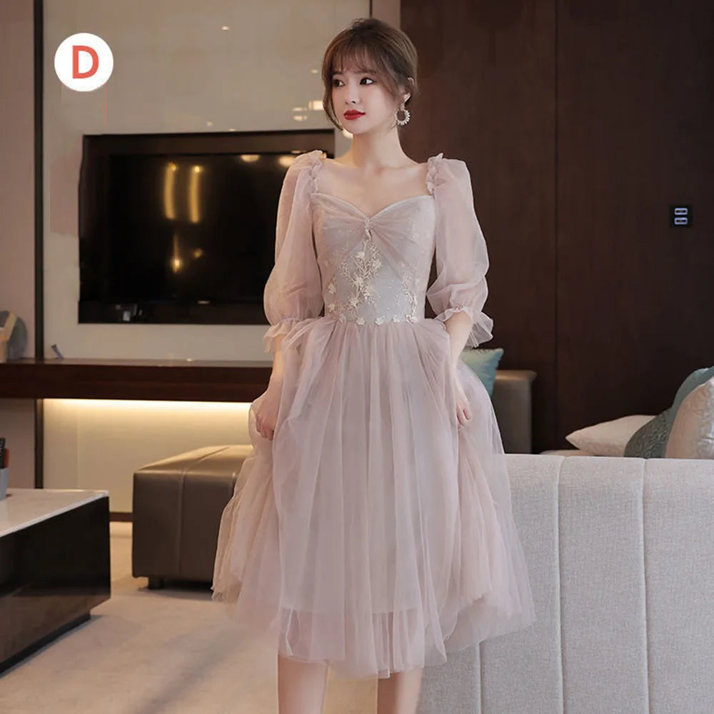 4 Styles Elegant Simple Bridesmaid Dress Women's Tulle Half Sleeves Slim Fit Design A-Line Dress Applique Wedding Party Vestido - Seprincess