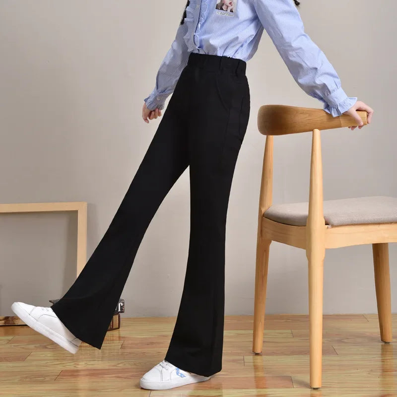 Fashionable Black Bell-bottom Kids Pants For Girls Spring/autumn Outerwear Style Children's Trousers Stylish Children's Pants