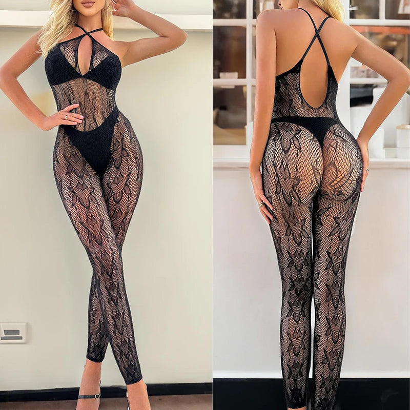 Bodysuit Hanging neck deep V hollow tight perspective Sexy outfit sexy shoopy sexy hot underwear women high cut body suit xxx - Seprincess