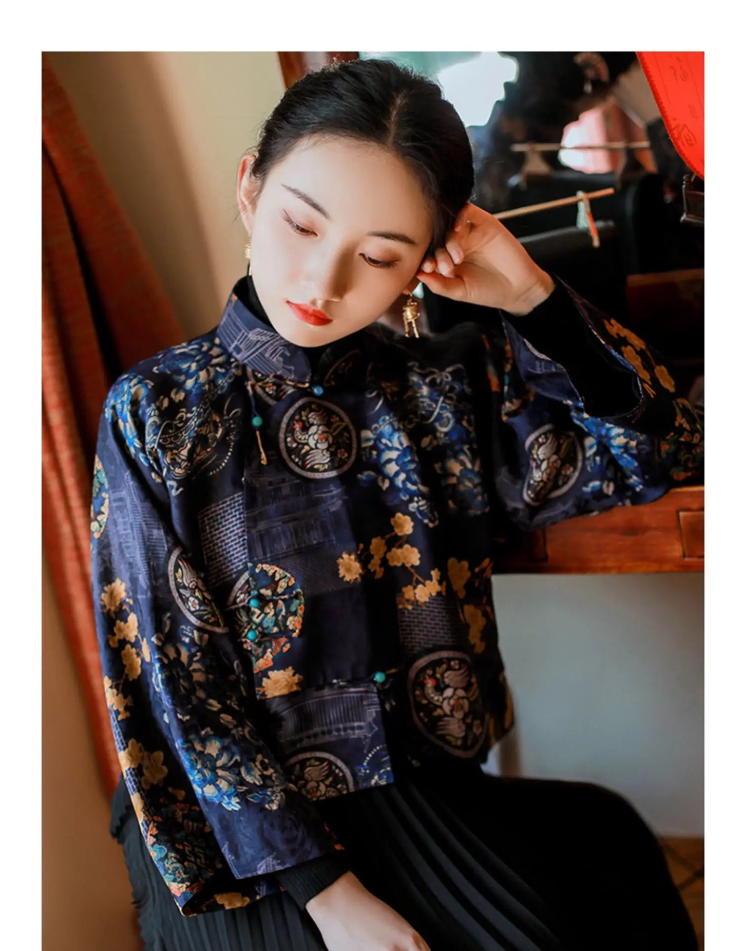 2023 Autumn New Chinese Style Traditional Hanfu Top Print Cheongsam Oriental Blouse Elegant Festival Party Dress Qipao Top Pd - Seprincess