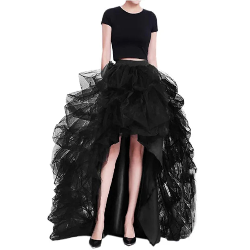 Women Tulle Skirt Floor Length High Waist Sheer Tulle Long Skirt Irregular Hem Lace-Up Puffy Skirt Party Prom Dresses - Seprincess