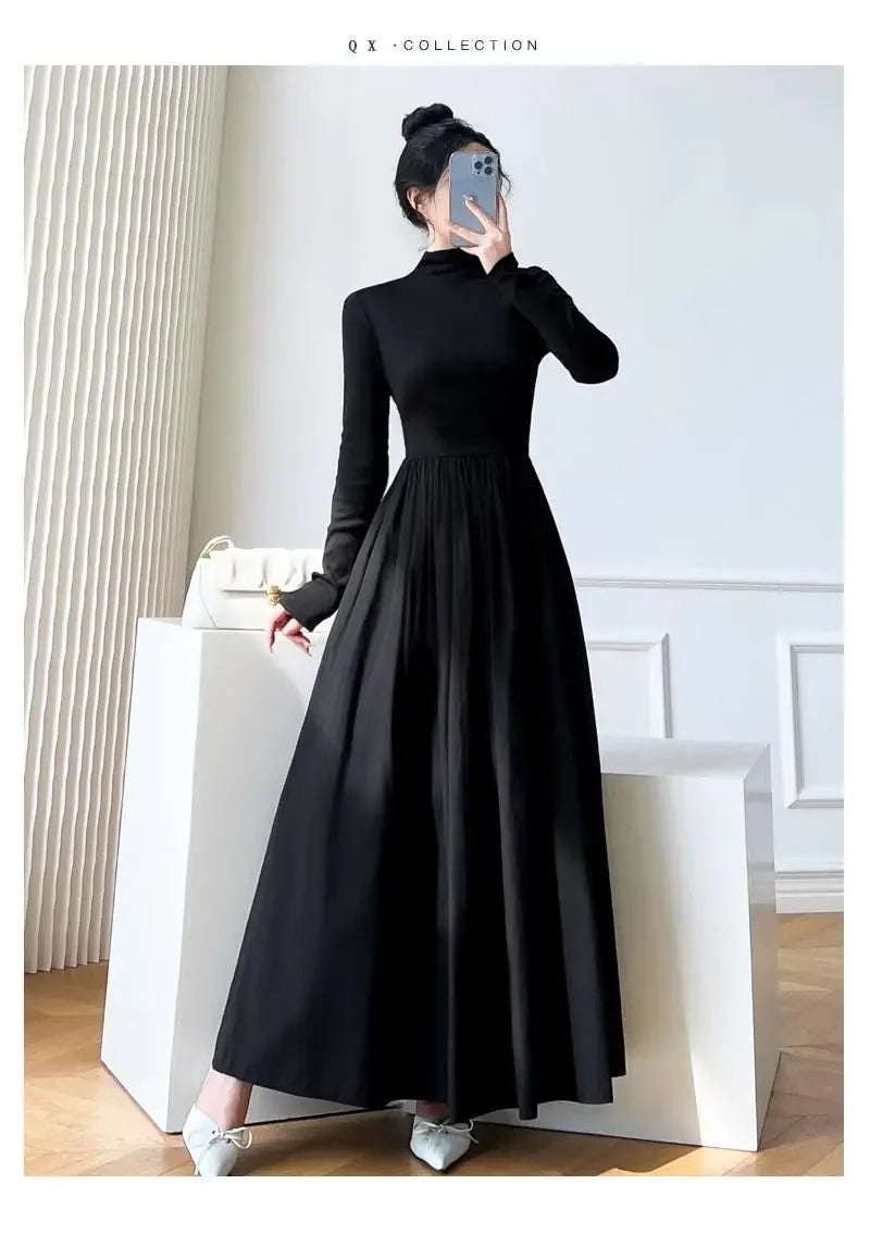 2024 New Slim Long Sleeve Elegant Dress Autumn Winter Thin Casual Temperament Pullovers Women's Clothing Office Lady Simplicity - Seprincess