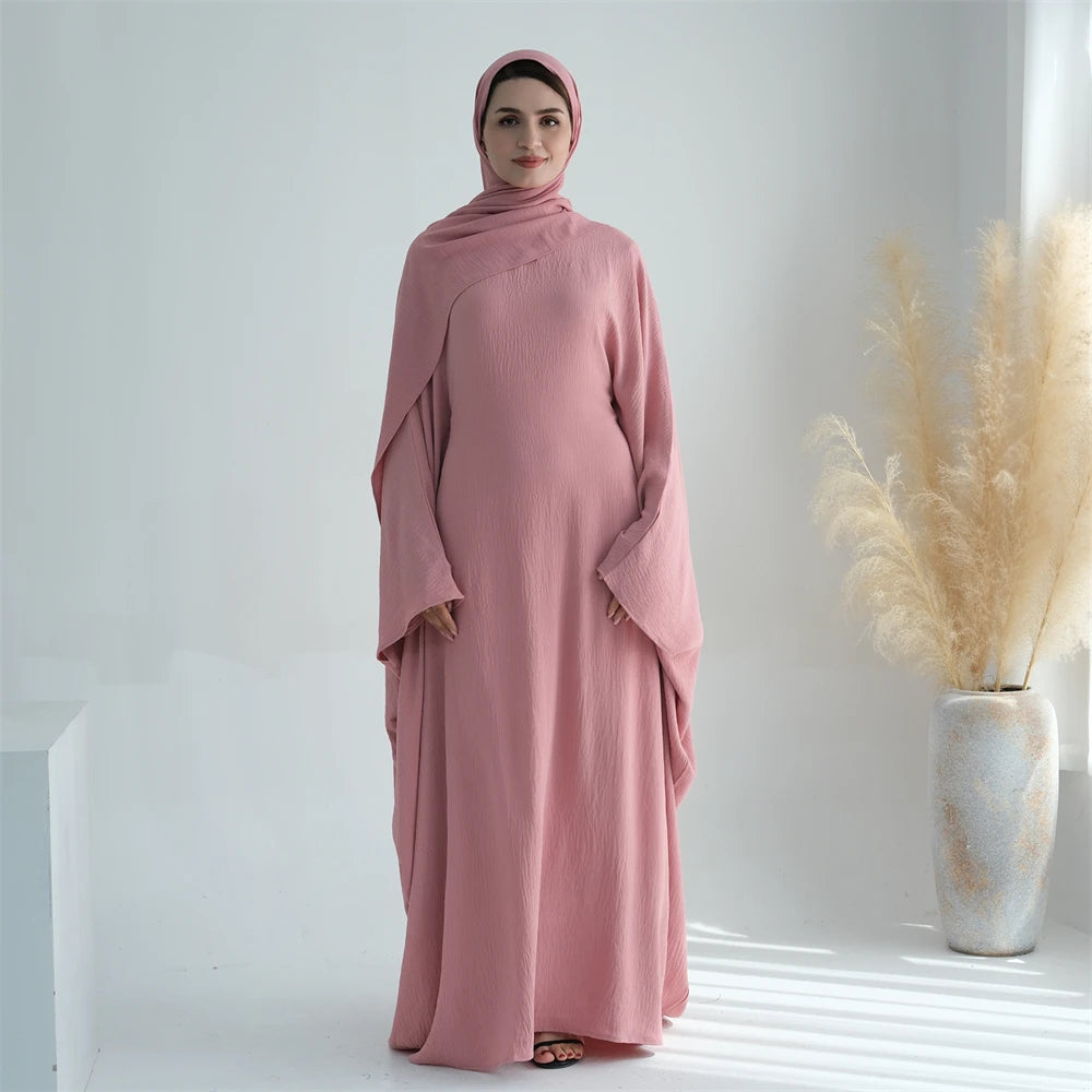 Ramadan Eid Crepe Batwing Butterfly Modest Abaya Dubai Luxury 2024 Muslim Jersey Hijabs Kaftan Dress For Women Kebaya Vestidos