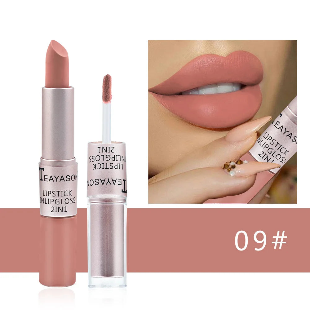 1PC Pink Lipstick Sexy Lip Gloss 2 In 1 Lip Tint Waterproof Long -Lasting Moisture Red Lip Matte Lipstick Make-Up For Women