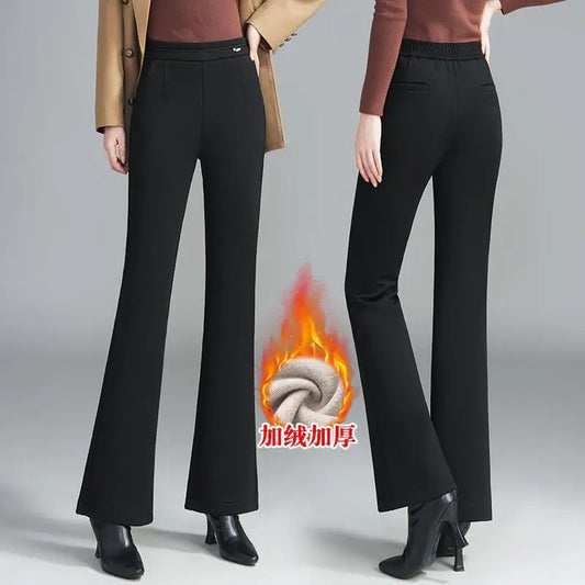 Winter Fleece Padded Pants Women's Cashmere Wool Thickened Black Autumn and Winter Casual Skinny Suit Pants