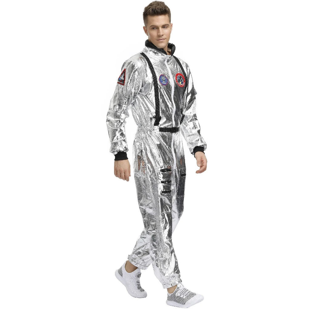 Halloween Christmas Silver Spaceman Men Women Space Suit Adult Children Astronaut Costume Family Party Dress Up Birthday Gift - Seprincess